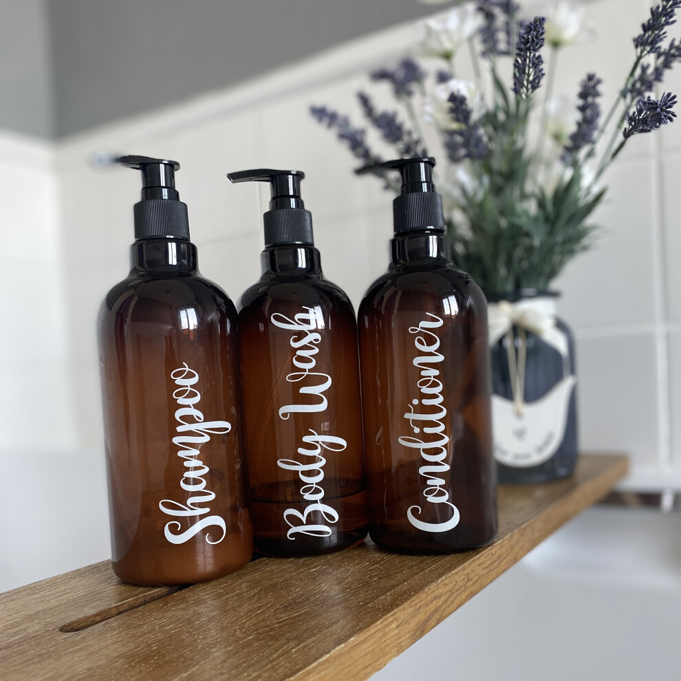 (Black) Set of 3 SHAMPOO, CONDITIONER and BODYWASH - Bathroom Bottle Decals Stickers Labels (Type 3)