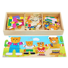 TOWO Wooden Bear Family Dress up Puzzle Box - Sorting and Matching Jigsaw Puzzle - Wooden Sorting Toys for 3 year old - Wooden Puzzles for 3 years old