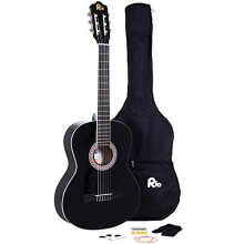 Rio 39'' 4/4 Full Size Acoustic Nylon Classical String Guitar Package Pack - New (Black)