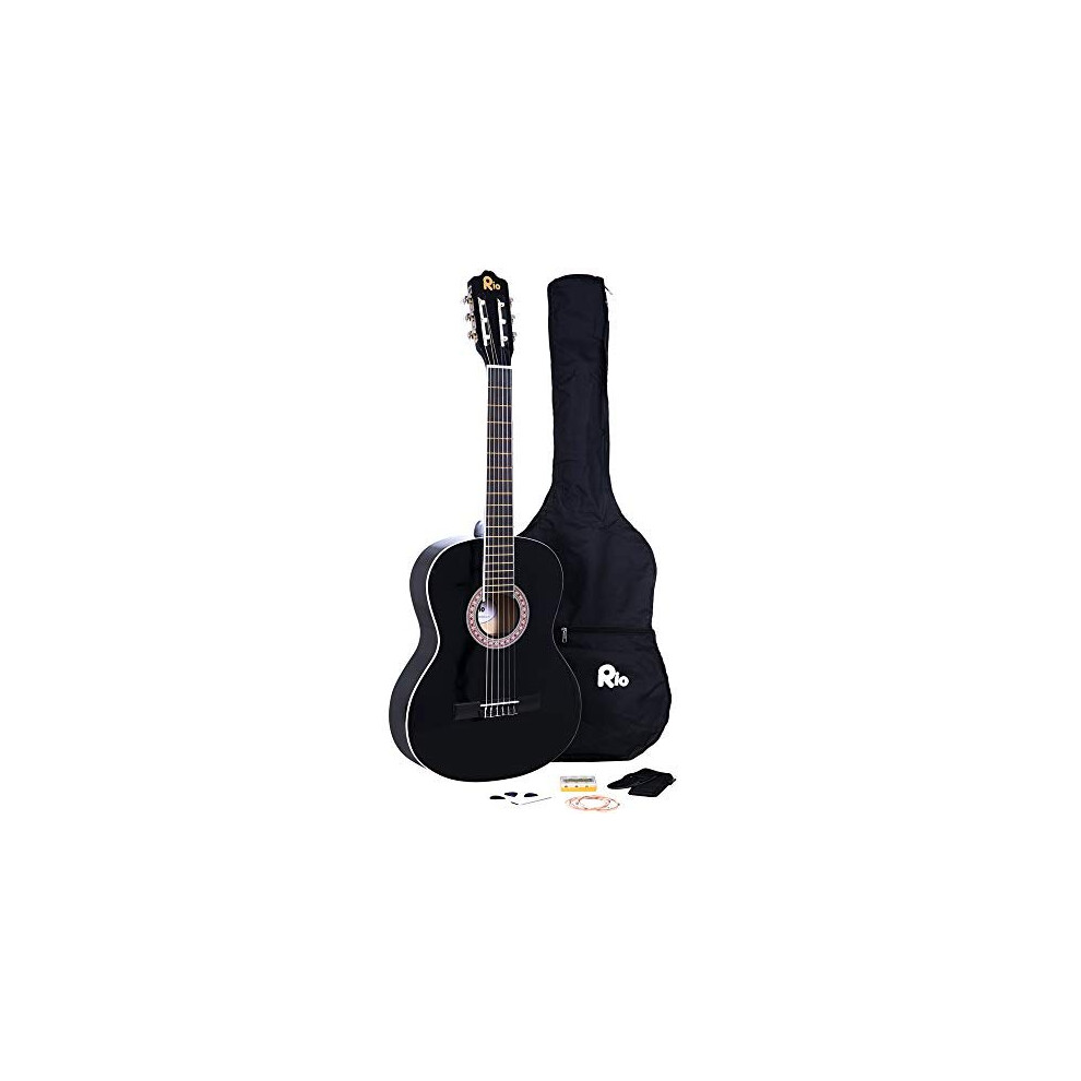 Rio 39'' 4/4 Full Size Acoustic Nylon Classical String Guitar Package Pack - New (Black)