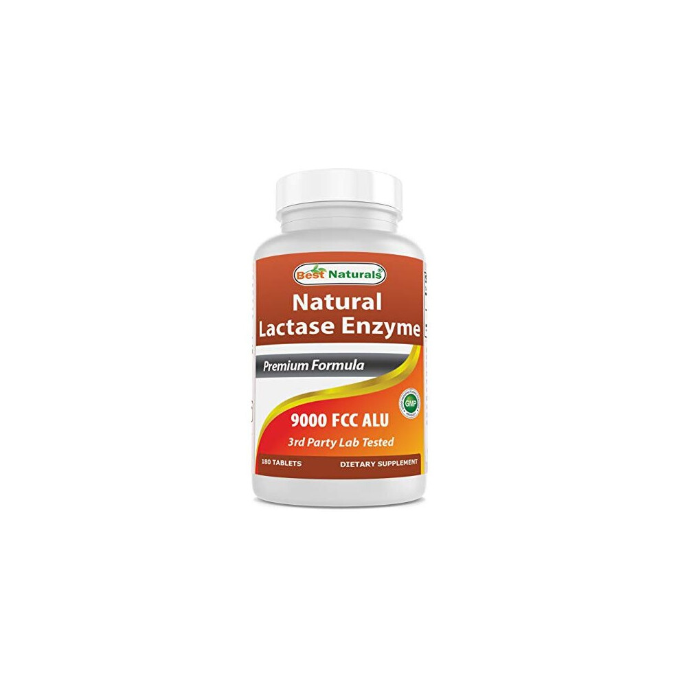 Best Naturals Lactose Intolerance Relief Tablets With Natural Lactase Enzyme, Fast Acting High Potency Lactase, 9000 Fcc Alu, 180 Count