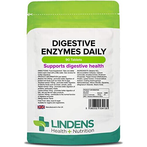 Lindens Digestive Enzymes Daily Tablets 90 Pack Contains Betaine