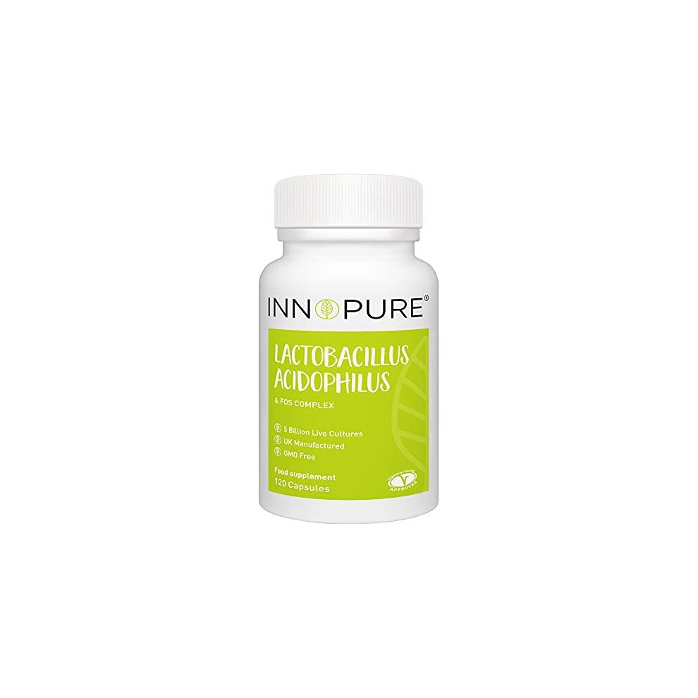 INNOPURE Lactobacillus Acidophilus & Prebiotic 120 Capsules (1 Capsule Daily) 5 Billion CFU + FOS & Inulin Powder for Gut Health - Probiotics with