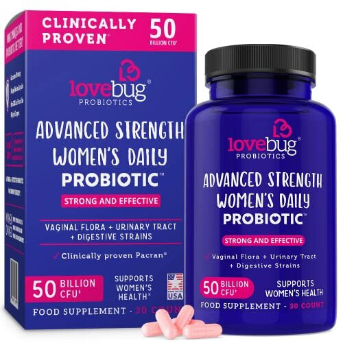 Lovebug Advanced Strength Women's Probiotic | Clinically Studied Ingredients | Multi-Strain 50 Billion CFU | 30 Capsules