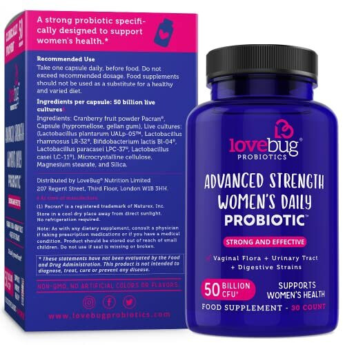 Lovebug Advanced Strength Women's Probiotic | Clinically Studied Ingredients | Multi-Strain 50 Billion CFU | 30 Capsules 1
