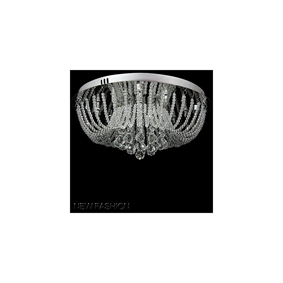 A1A9 Modern Luxurious LED Crystal Chandelier, Clear Droplets K9 Crystal Ceiling Lights Fixture Chrome Flush Mount Pendant Lighting for Dining Room,