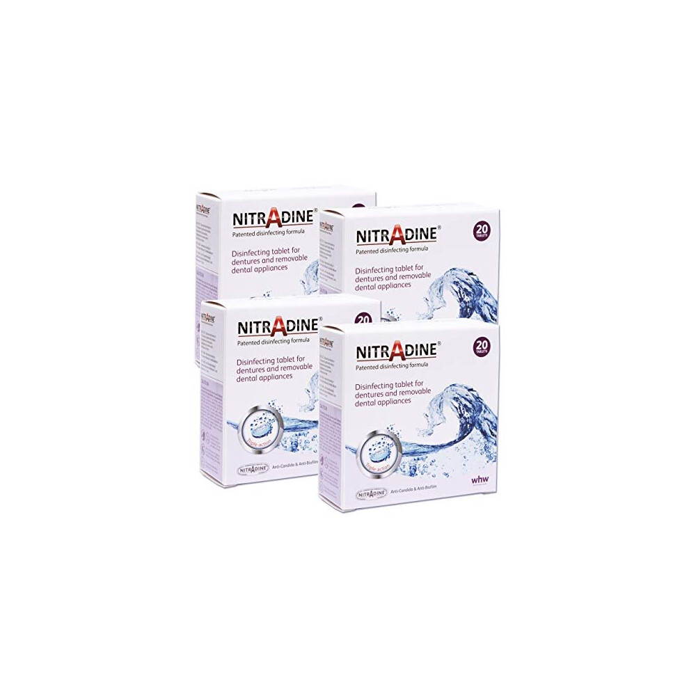 Nitradine Tablets x 4 Boxes ~ (80 Tablets) Cleaning & Disinfecting Ortho & Denture