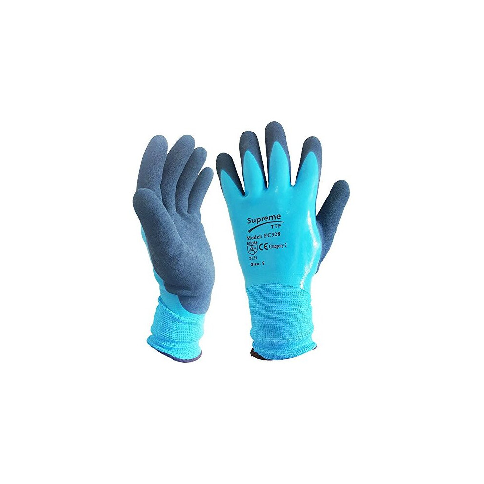 Ruftuf Blue 5 Pairs Aqua Waterproof Fully Latex Coated Nylon Safety Work Gloves (Xl)