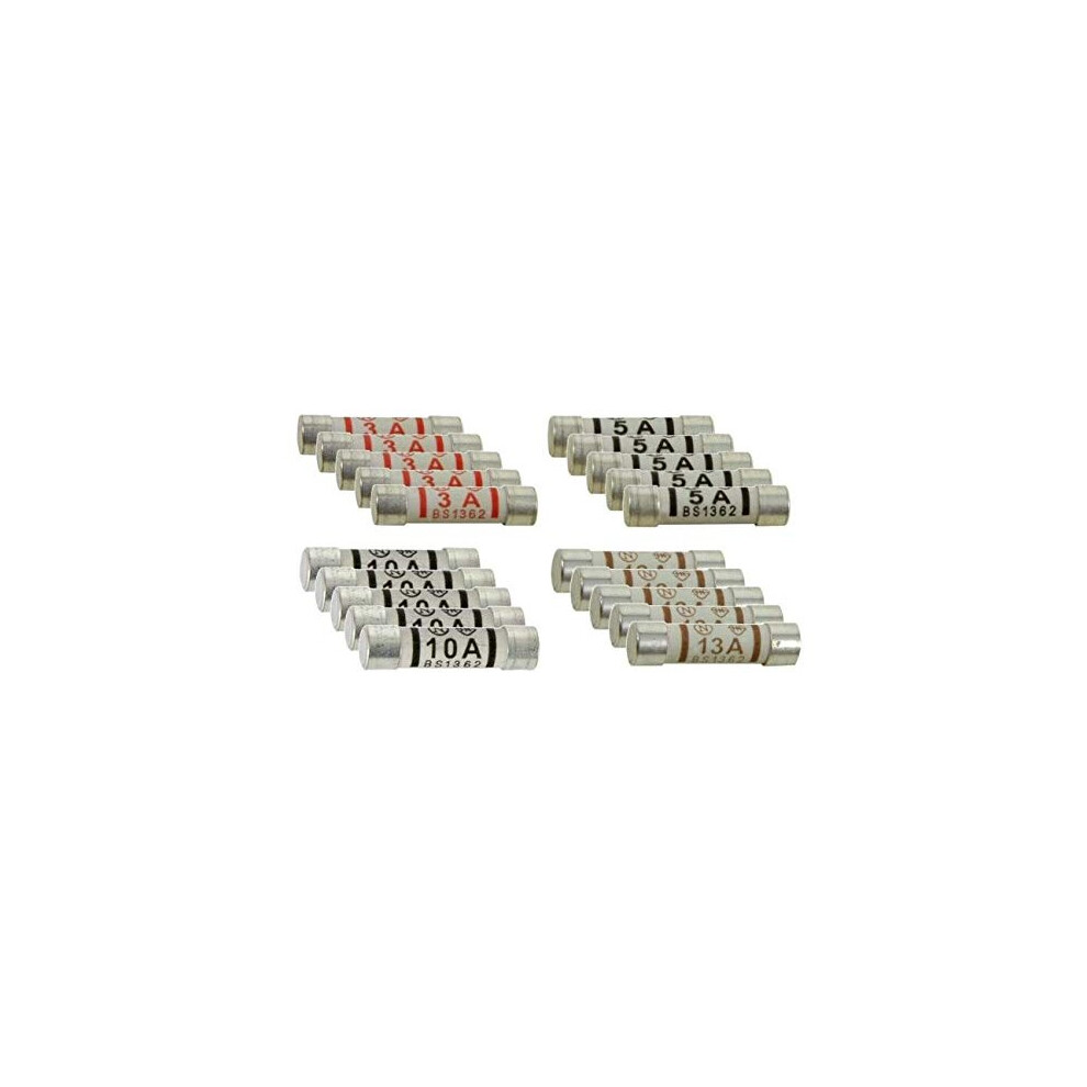20 x Mixed Electrical Ceramic Household Domestic Mains Plug Top Fuses 3A 5A 10A 13A