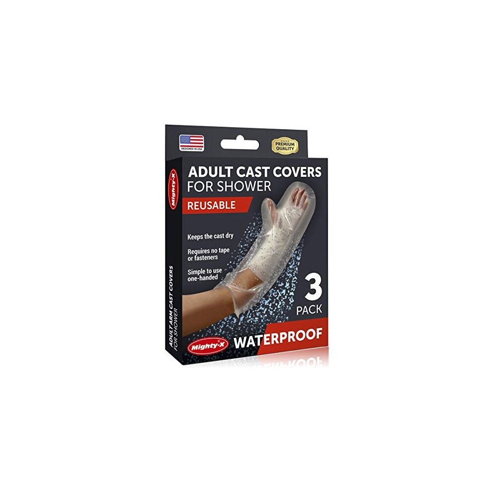 Mighty-X 100% Waterproof Arm Cast Cover - Watertight Seal - Reusable Adult Arm, Hand & Elbow Cast Protectors - 3Pk - Half Arm Cast Cover For Shower