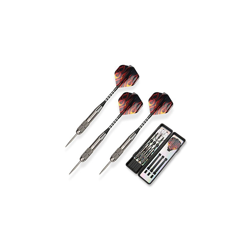 3 Pack Steel Darts Set Tungsten 26 Grams with Aluminum Shafts and 3 Style Flights + 1 Case, Professional Metal Dart Tip Set (26g)