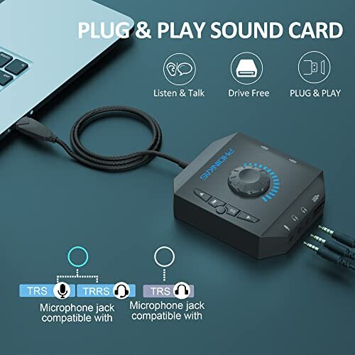 PHOINIKAS External Sound Card, USB Audio Adapter with 3.5mm Headphone