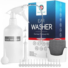 Medi Grade Ear Wax Removal Kit, 500ml Bottle - Ear Cleaner Ear Wax Remover with Ear Bulb Syringe, 2X Spray Nozzles. Control Cerumen with Our Reusable