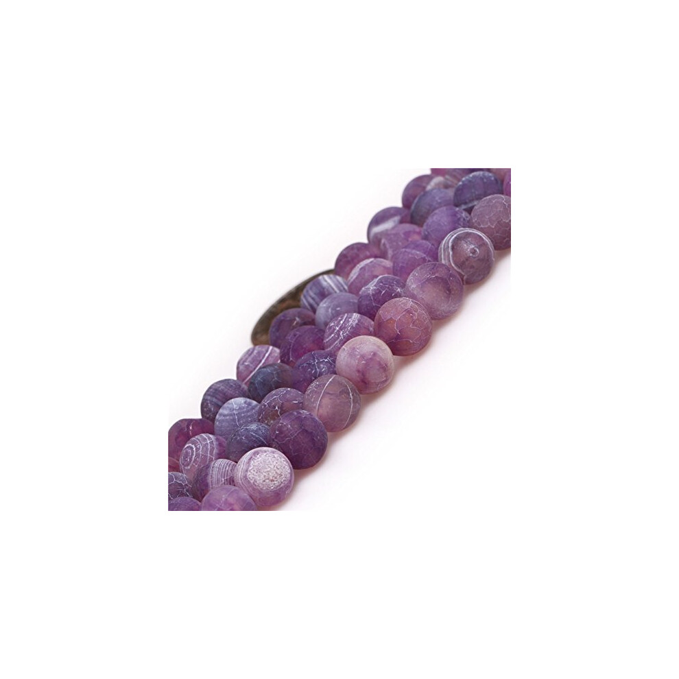 SHGbeads Purple Agate Gemstone Loose Beads Natural 8mm Matte Frosted Energy Stone Healing Power for Jewellery Making 15''