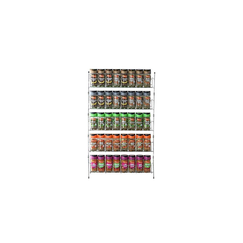 Vinsani 1 / 2 / 3 / 4 / 5 / 6 Tier Spice Herb Jar Rack Holder For Kitchen Door Cupboard Wall Storage Unit (, 5 Tier) Silver