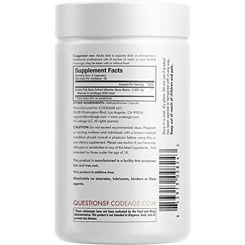 Codeage Grass-Fed Bone Marrow: Full Spectrum Whole Bone Extract, Cold Processed, Pasture-Raised, Non-GMO, 180 Capsules 1