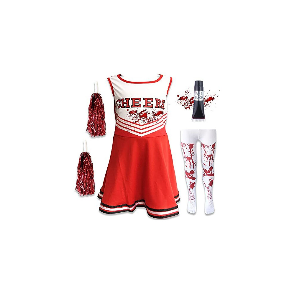 Blue Planet Fancy Dress Childrens Kids Zombie Cheerleader Fancy Dress Costume, Fake Blood & Tights Halloween (Large 10-12 Years)