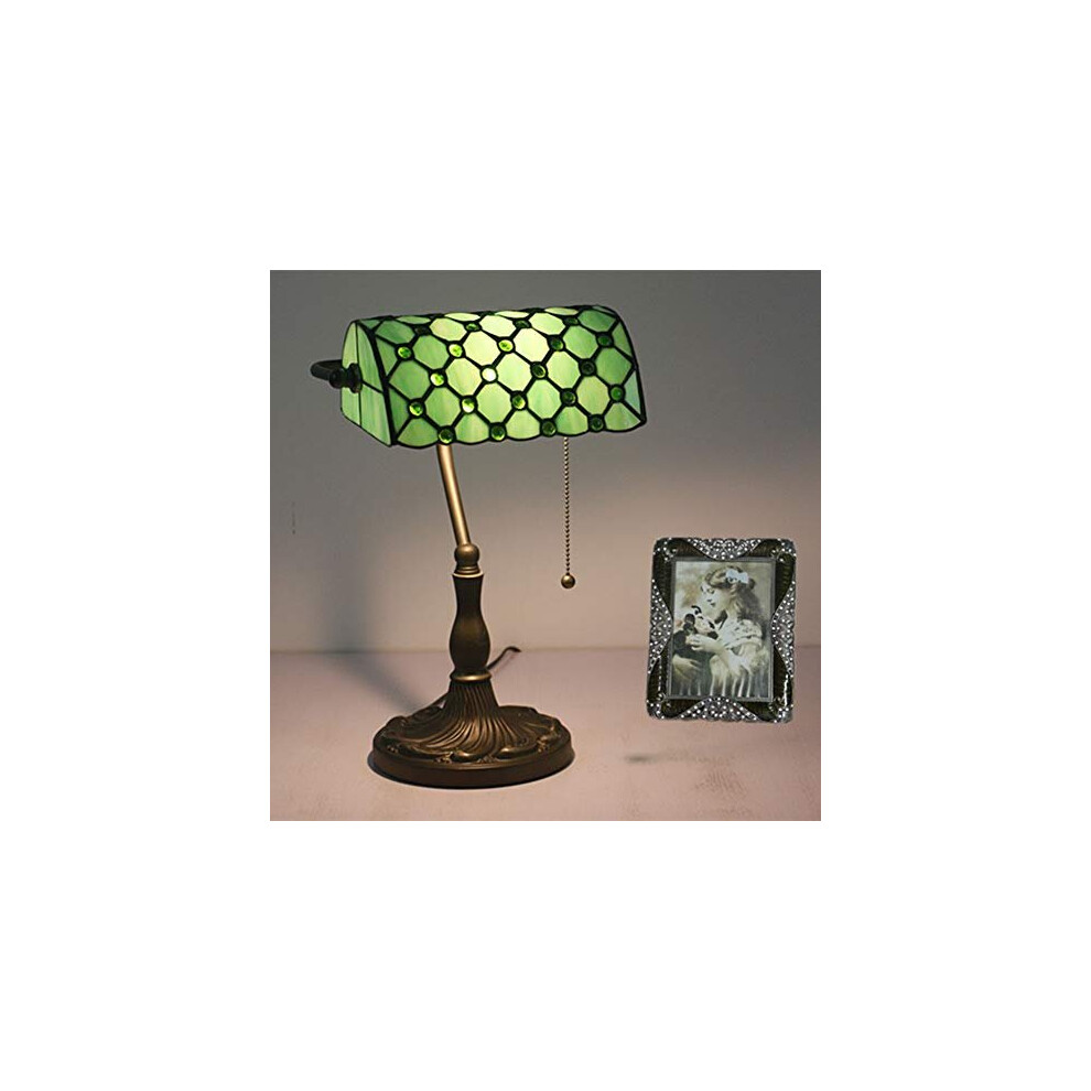 Tiffany Bankers Desk Lamp Vintage Stained Glass Table Lamp for Office & Home TBD-002 Green/Blue/Yellow,Green