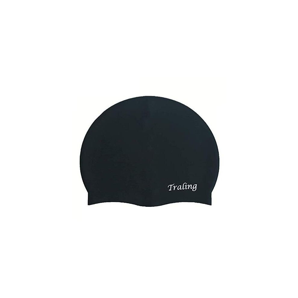 Swimming Cap Adult, Silicone Swim Cap for Men and Women Long Hair (Black)