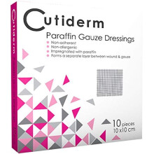 Pack of 10 Cutiderm Sterile Paraffin Gauze Dressing 10cm x 10cm - Suitable for Superficial and Partial Thickness Burns, Skin Loss Wounds, abrasions