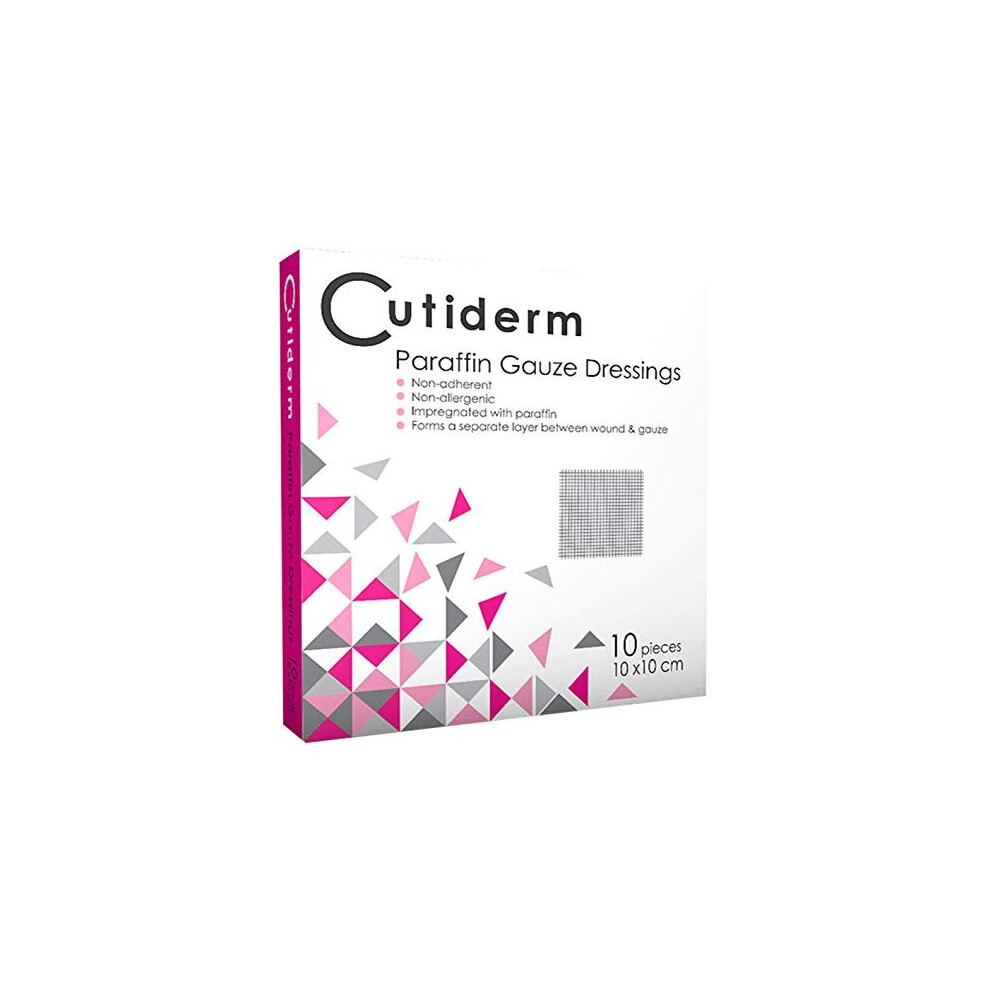 Pack of 10 Cutiderm Sterile Paraffin Gauze Dressing 10cm x 10cm - Suitable for Superficial and Partial Thickness Burns, Skin Loss Wounds, abrasions