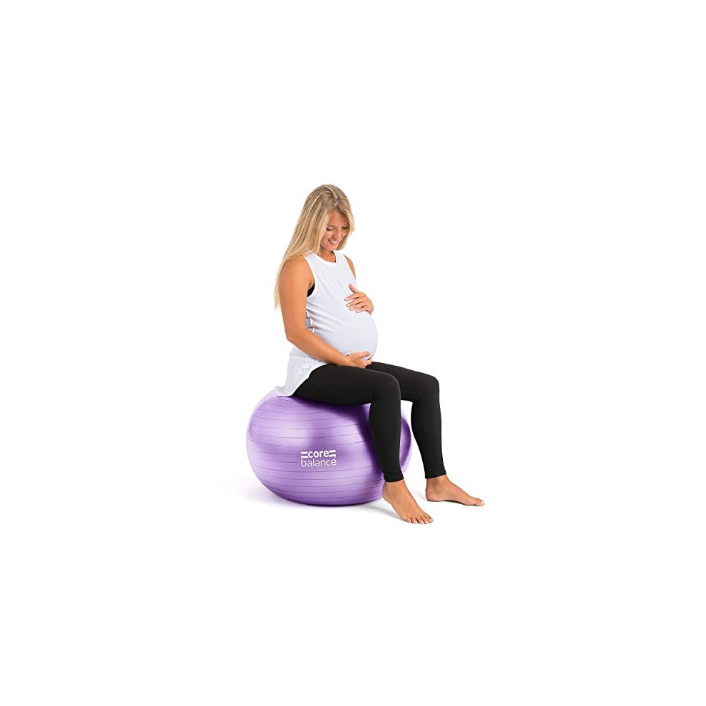 Core Balance Pregnancy Ball 65cm Anti Burst For Birthing Labour Pre Natal Exercise With Air Pump (Purple) 