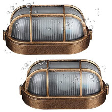2 Packs Retro Industrial Wall Light,Nautical Bulkhead Wall Lamp, Indoor Or Outdoor Wall Sconcet, E27 Outdoor Oval Wall Security Light Caged Garden