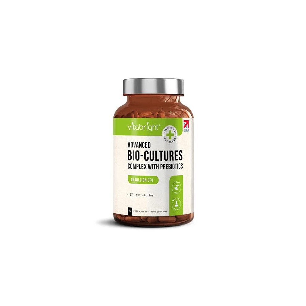 Vitabright Bio Cultures Complex Probiotic & Prebiotic - 45 Billion Cfu, 17 Strains, Vegan Time-Release Capsules