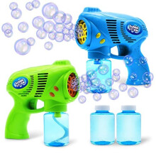 JOYIN 2 Bubble Guns with 2 Bottles Bubble Refill Solution (10 oz Total) for Kids, Bubble Blower for Bubble Blaster Party Favors, Summer Toy, Outdoors