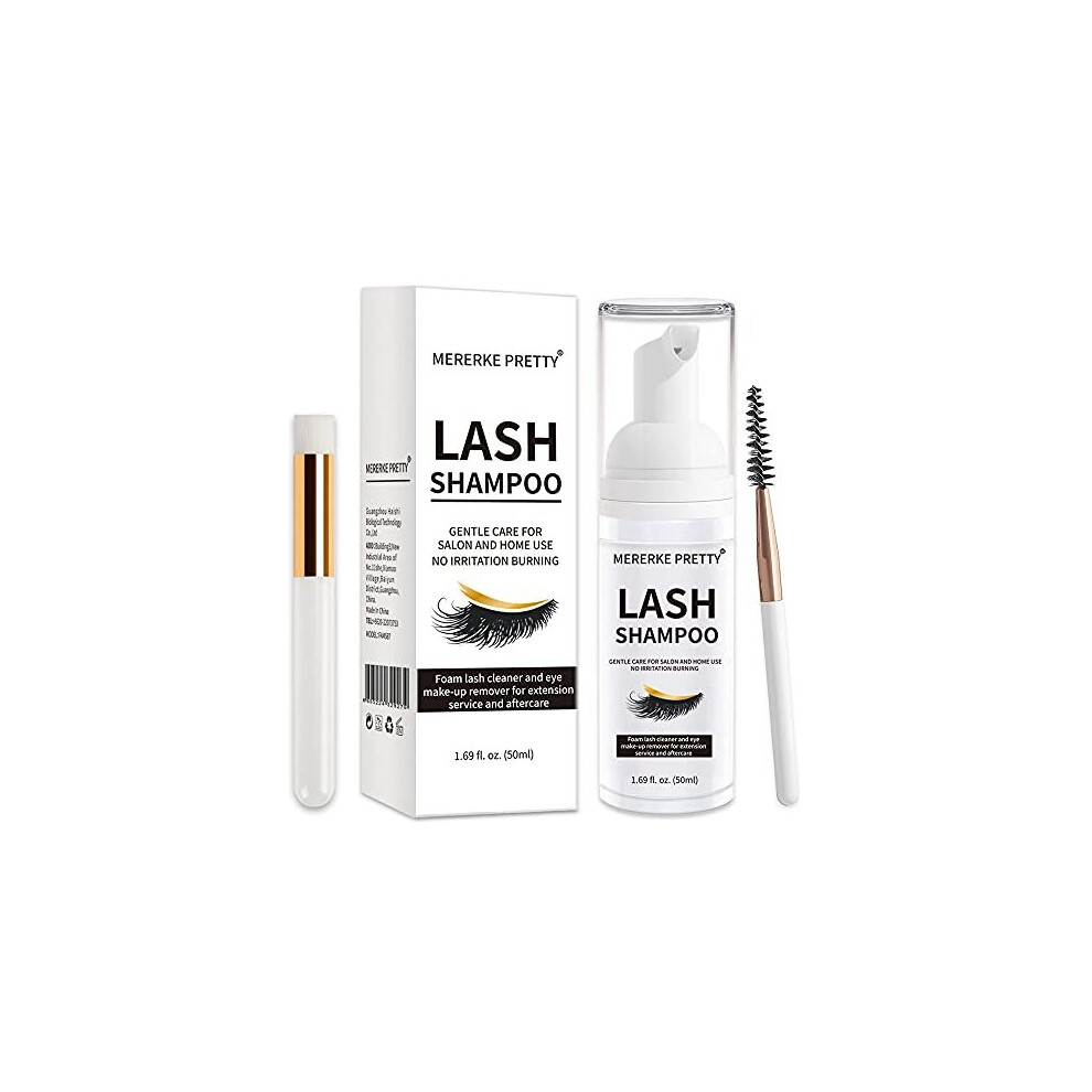 Mererke_pretty Eyelash Extension Shampoo 50 Ml + Brush - Eyelid Foaming Cleanser - Sensitive Paraben & Sulfate Free - Eyelash Wash And Lash Bath For Extensions