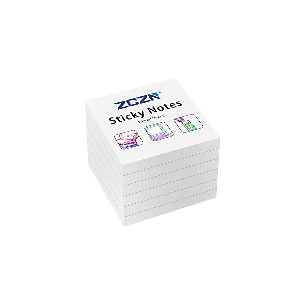 ZCZN Sticky Notes 76 x 76 mm, 6 Pads, 80 Sheets/Pad, White