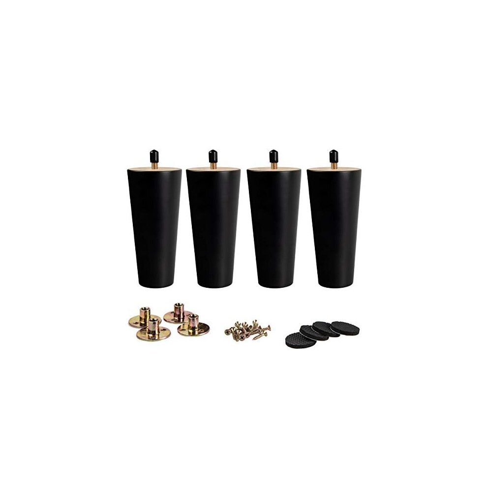 8 Inch / 20Cm Wooden Furniture Legs, La Vane Set Of 4 Black Solid Wood Tapered M8 Furniture Replacement Feet With Pre-Drilled 5/16 Inch Bolt & 8789259367615