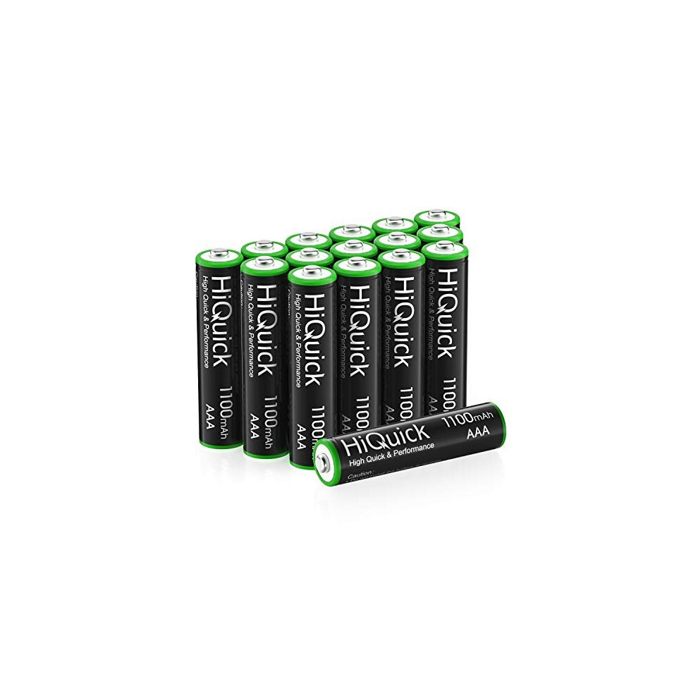 HiQuick 16 x AAA Batteries, Rechargeable 1100mAh Ni-MH Battery High Capacity Performance, Pack of 16 with 4 Cases