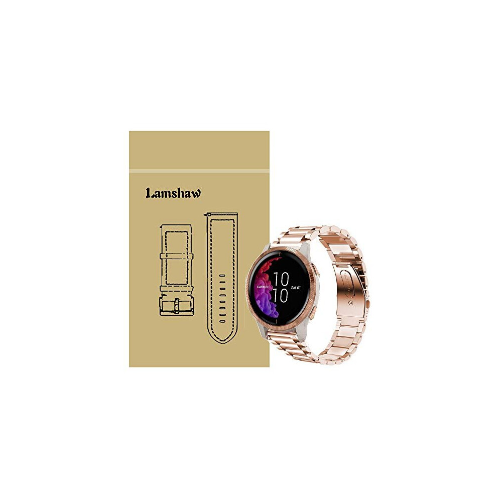 for Garmin Venu Band, LvBu Quick Release Stainless Steel Metal Replacement Straps for Garmin Venu Smartwatch (Rosegold)