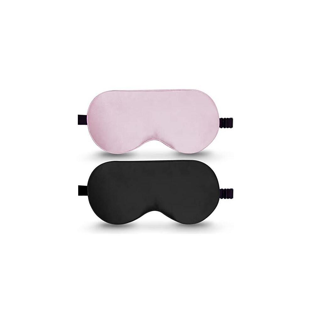 Beevines Pink/Black/Light Silk Sleep Mask, 2 Pack Mulberry Silk Eye Mask With Adjustable Strap, Sleeping Aid Blindfold For Nap, Eye Sleep Shade Cover, 100% Blocks