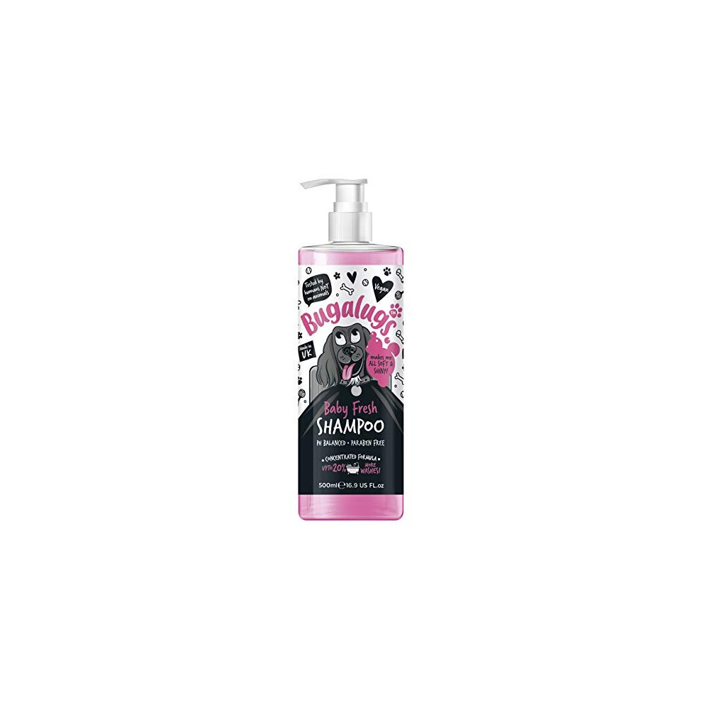 BUGALUGS Baby Fresh Dog Shampoo 500ml dog grooming shampoo products for smelly dogs with baby powder scent, best puppy shampoo baby fresh, shampoo