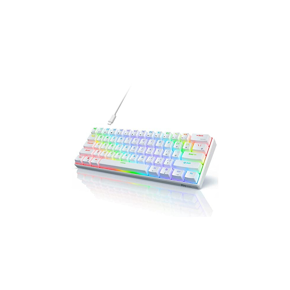 RK ROYAL KLUDGE RK61 Wired 60% Mechanical Gaming Keyboard RGB Backlit Ultra-Compact Hot-Swappable Red Switch White