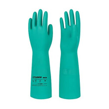 LANON Nitrile Chemical Resistant Gloves, Reusable Heavy Duty Safety Work Gloves, Acid, Alkali and Oil Protection, 18" Length, Non-Slip, Large