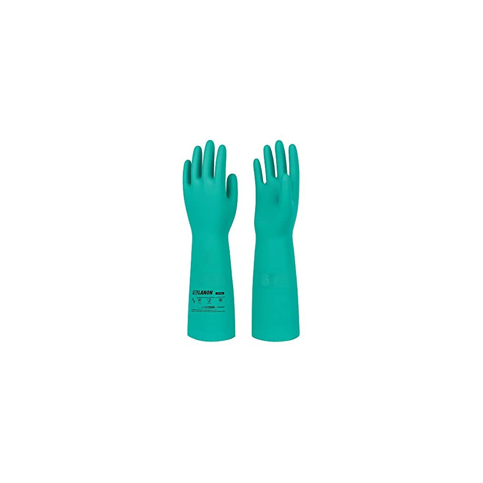 Lanon Nitrile Chemical Resistant Gloves, Reusable Heavy Duty Safety Work Gloves, Acid, Alkali And Oil Protection, 18" Length, Non-Slip, Large 619011547536