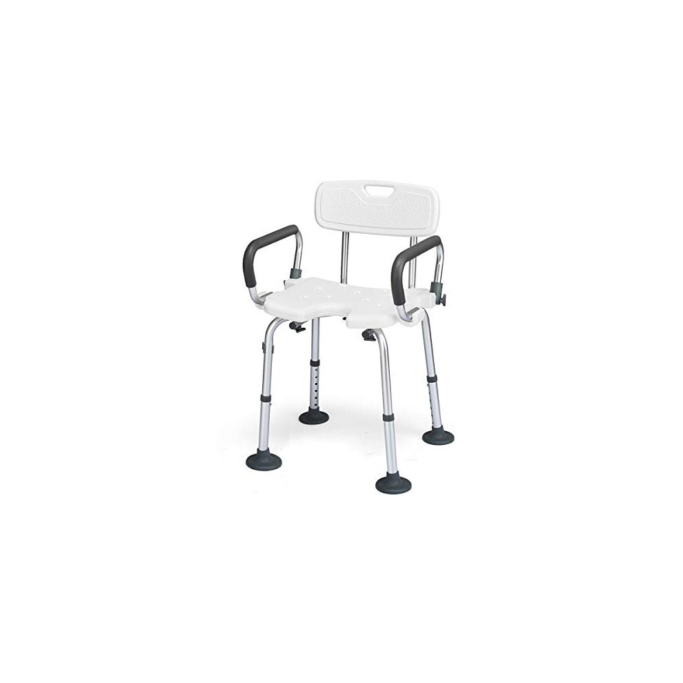 CASART Shower Chair, Height Adjustable Bath Stool with Removable Back and Arms, Non-Slip Bathroom Seat for Seniors, Elderly and Disabled