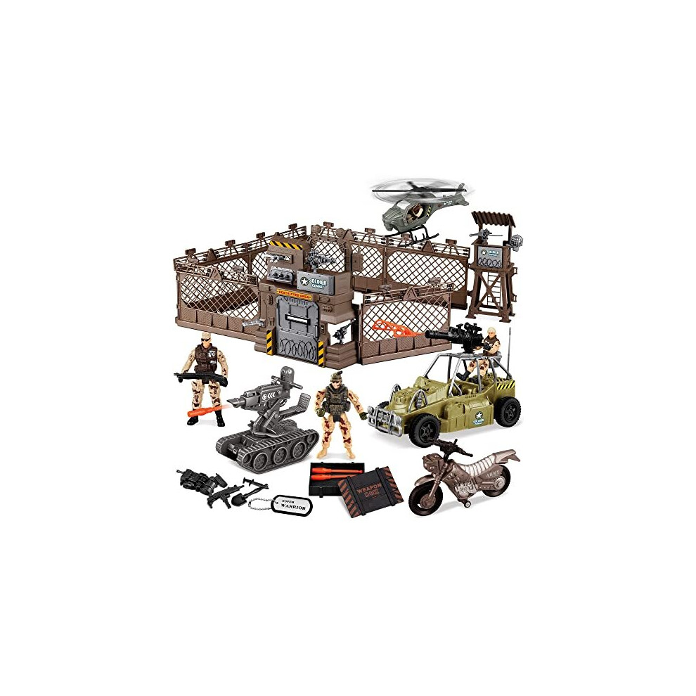 JOYIN Military Base Toys Set Including Military Base, Military Vehicles, Army Men Action Figures and Weapon Gear Accessories Military Combat Toys