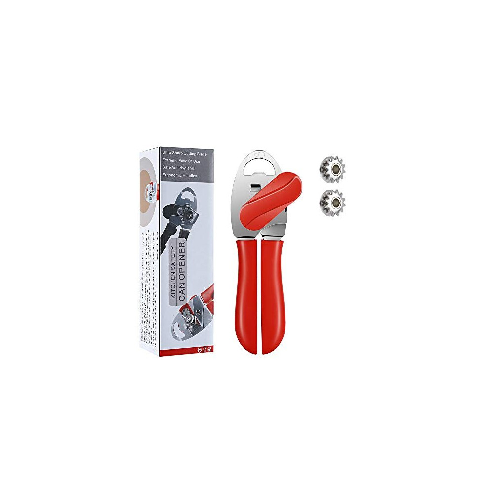 Otstar Can Opener Manual Tin Opener For Seniors With Arthritis Handheld Can Opener Safe Cut Smooth Edge With Ergonomic Grip Large Turn Knob(Red) Red