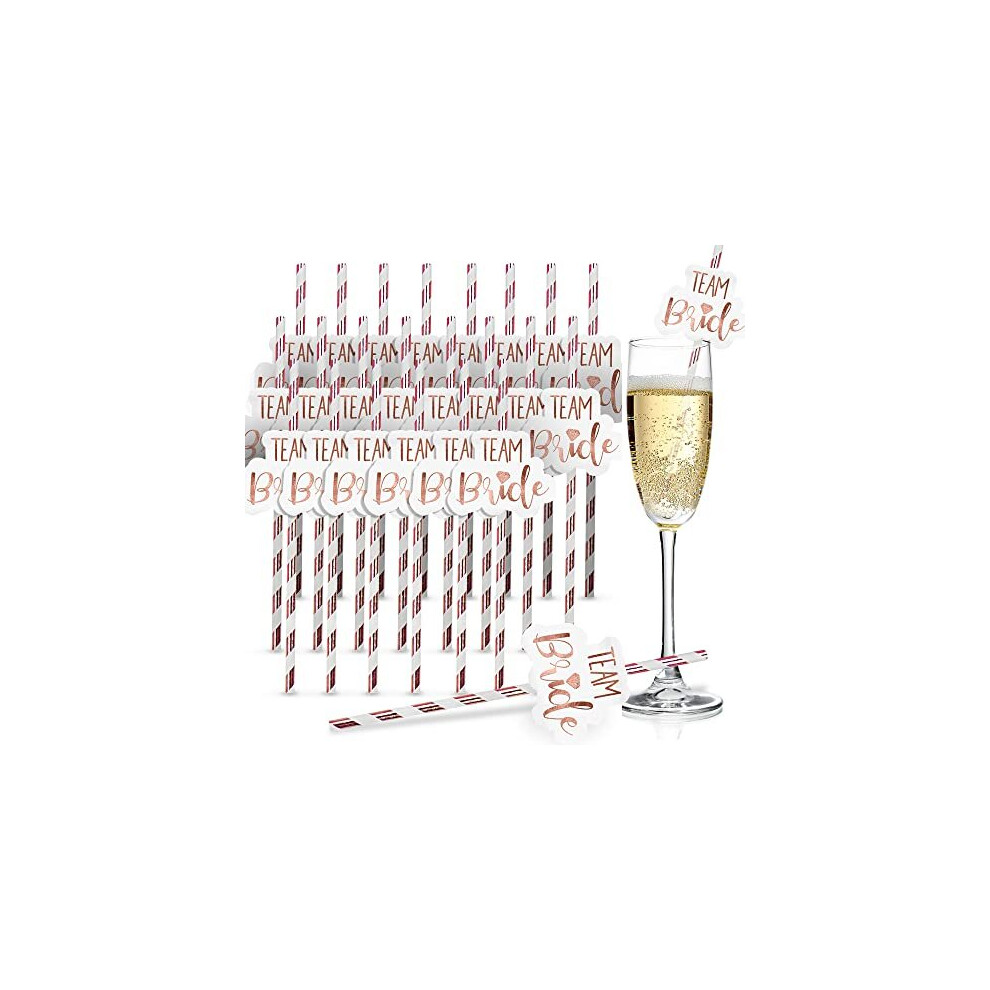 24pk Team Bride Straws | Rose Gold Hen Party Straws | Paper Hen Do Straws | Hen Straws | Team Bride Drinking Straws for Hen Party & Bachelorette Party