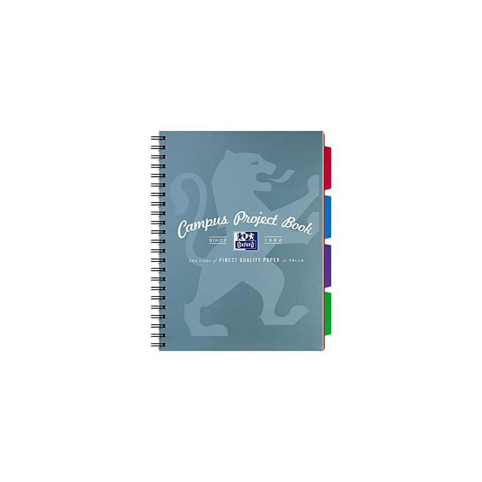 Oxford Campus, A4 Project Book, A4 Notebook Lined with Dividers, Metallic Blue