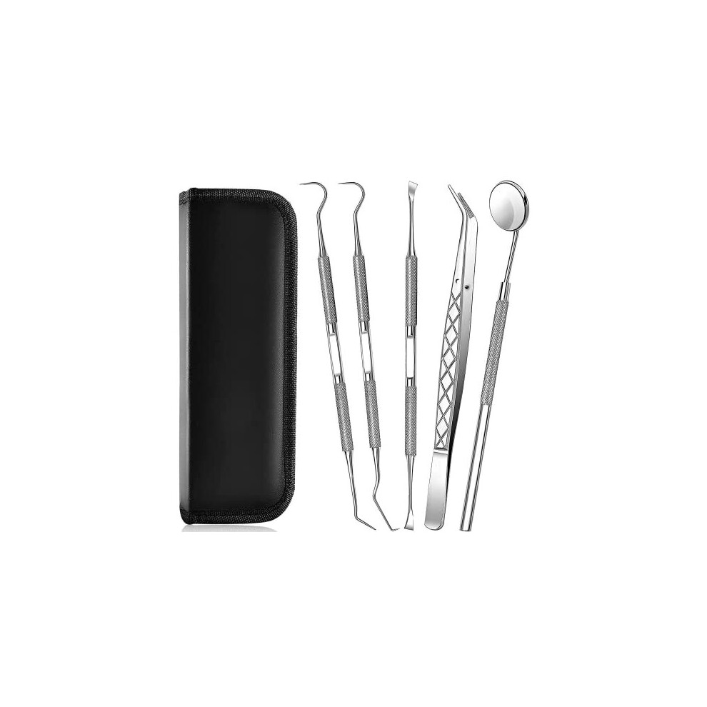 ZOVIRA Plaque Remover for Teeth 5pc Tooth Cleaning Kit with Tatar and Calculus Removal Dental Care Set Stainless Steel Dentist Tools for Personal and