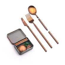 Outlery | Portable Camping Cutlery | Reusable Stainless Steel Travel Cutlery Set with Case | Pocket Sized, Durable and Easy to Clean (Rose Gold)