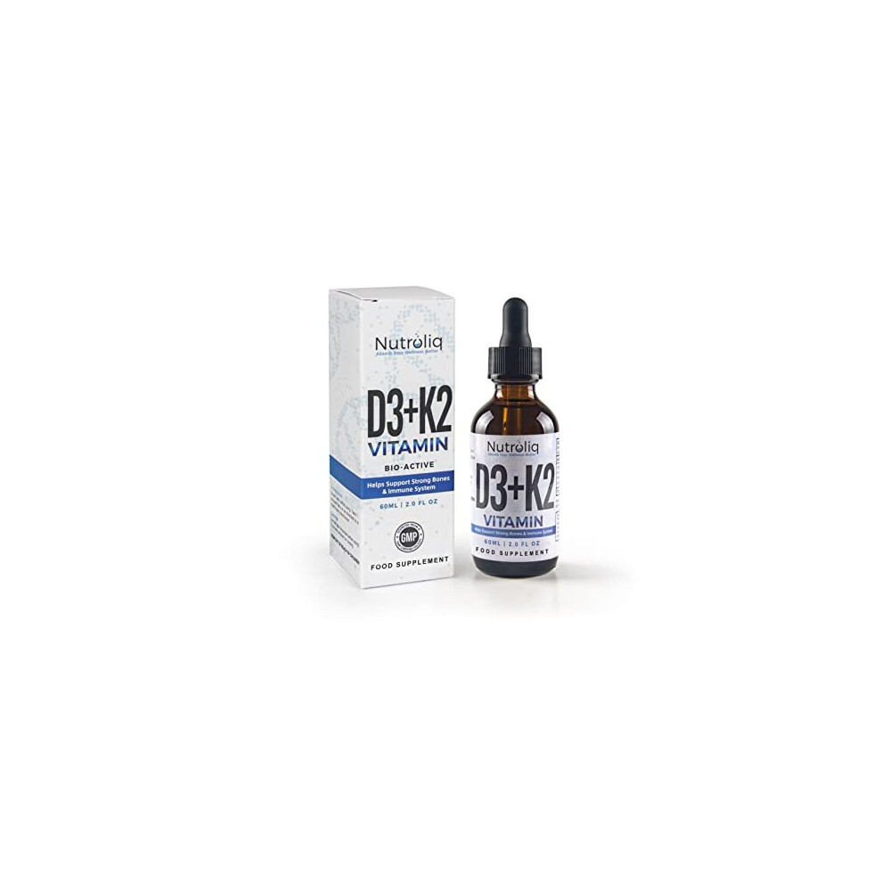 Nutroliq Vitamin D3 + K2 Liquid Drops - 4000IU Vit D3, 100mcg Vit K as MK7, MCT, Extra Virgin Olive Oil - For Immune & Bone Health, Better Energy,