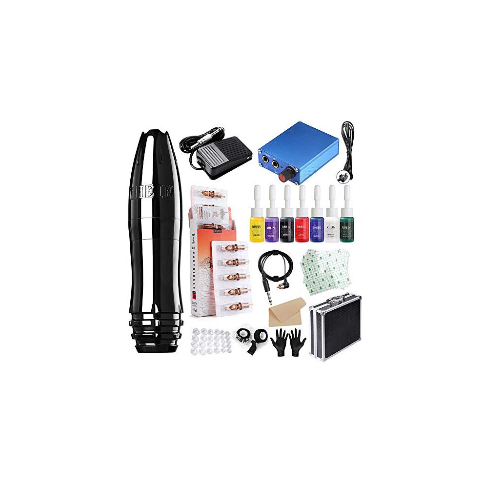 HAWINK Rotary Tattoo Maschine Kit Professional Tattoo Pen RCA Connected Aircraft Aluminum Alloy Carved Black EK133-1