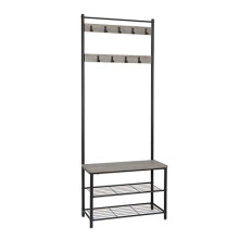 Meerveil Coat Rack, Shoe Rack, Coat Rack Stand, Clothes Rack, Shoe Storage Bench with 9 Hooks, Metal Hall Tree, Metal Frame for Bedroom, Living, Room
