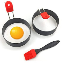 Egg Ring 2-Pack Stainless Steel Egg Rings with Anti-Scald Folding Handle with an Oil Brush Non Stick Coating Suitable for Egg
